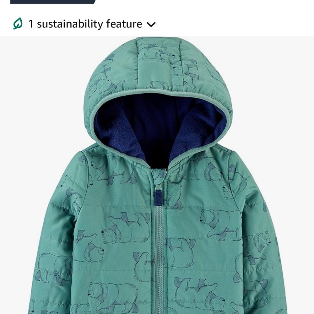 Green Hooded Jacket with Bear Print